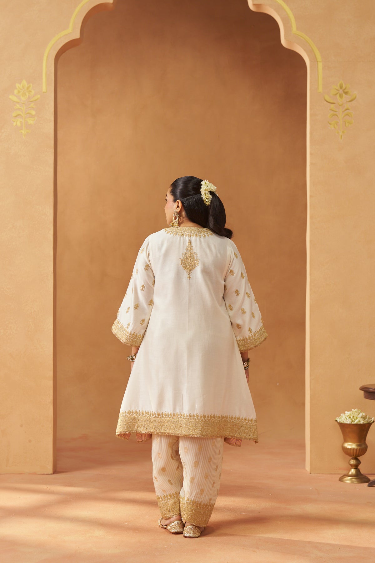 Zeenal - Daisy Ivory Short A-Line Kaftan with Salwar & Dupatta