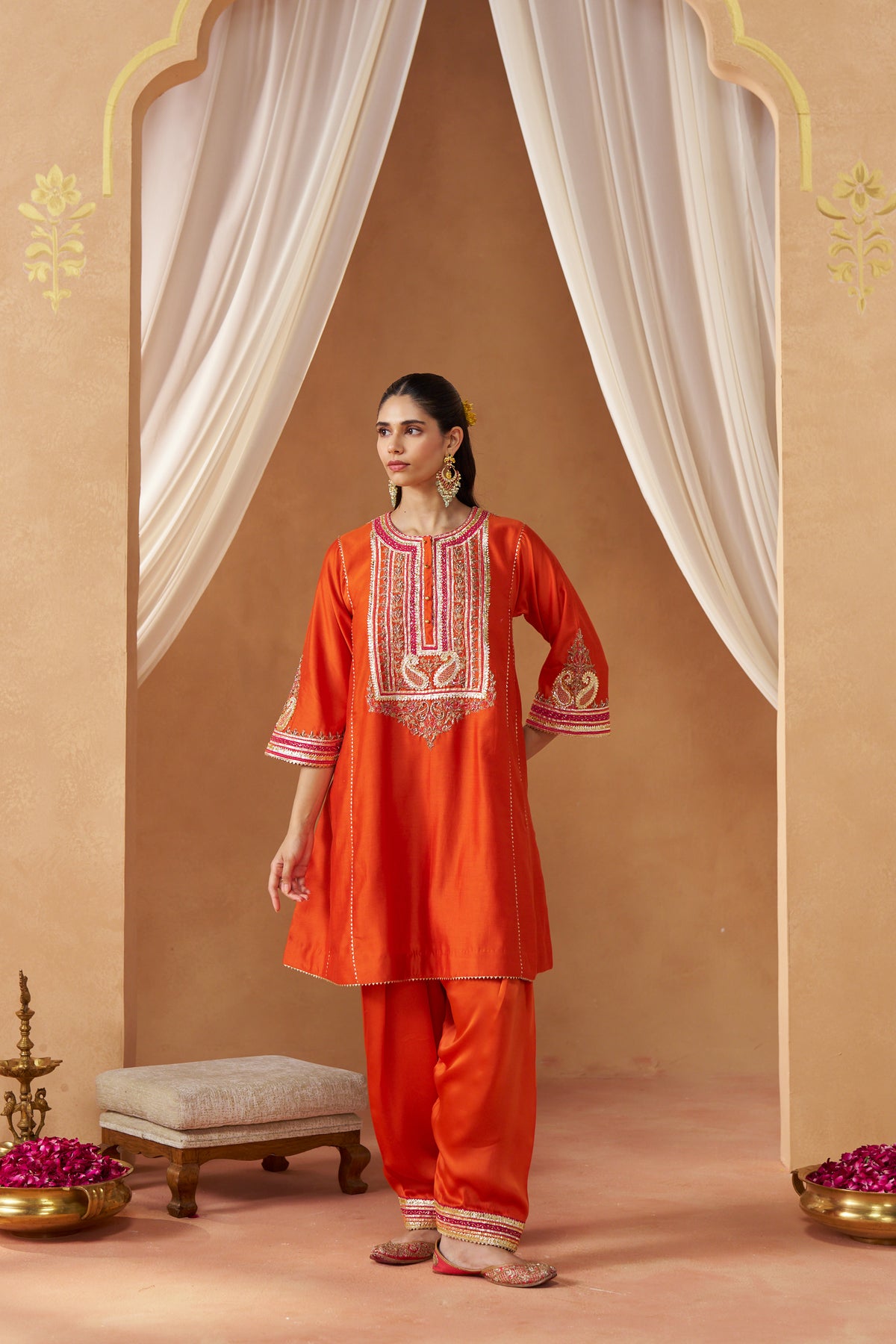 Daneen - Burnt Orange Short Kalidaar Chauga with Salwar & Dupatta