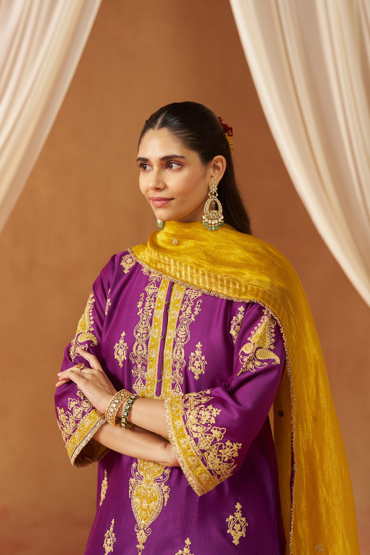 Mubina - Deep Purple Long A-Line Kurta with Salwar & Dupatta