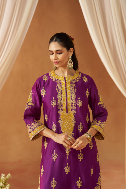 Mubina - Deep Purple Long A-Line Kurta with Salwar & Dupatta