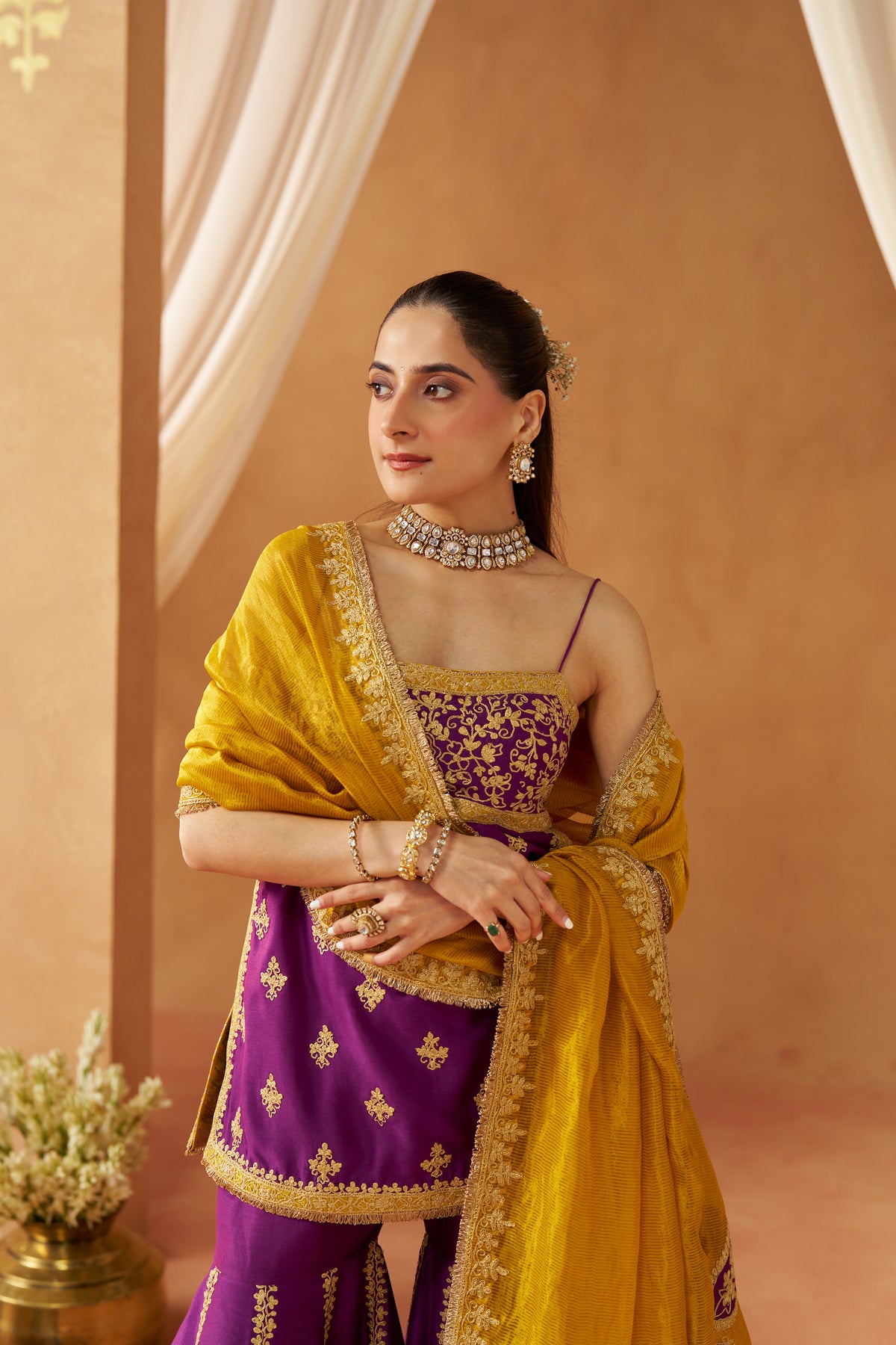Najma - Deep Purple Kurta with Garara & Heavy Dupatta