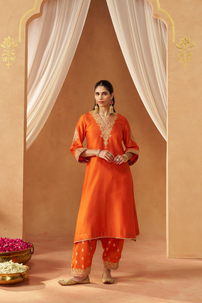 Liana - Burnt Orange Long Chauga with Salwar & Dupatta