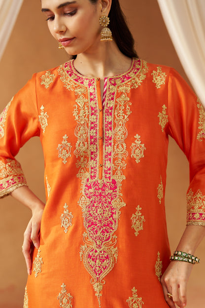 Mubina - Burnt Orange Long A-Line Kurta with Salwar & Dupatta