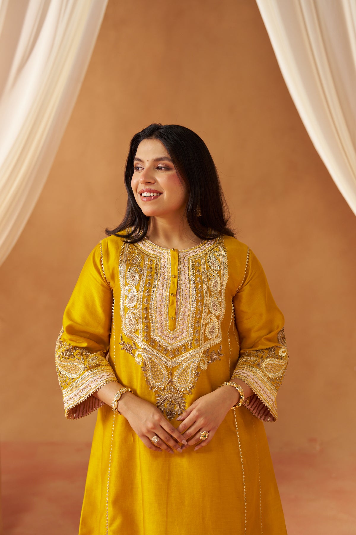 Zimal - Mustard Short Kalidaar Chauga with Salwar & Dupatta