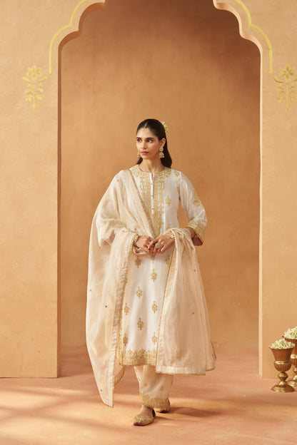 Mubina - Daisy Ivory Long A-Line Kurta with Salwar & Dupatta