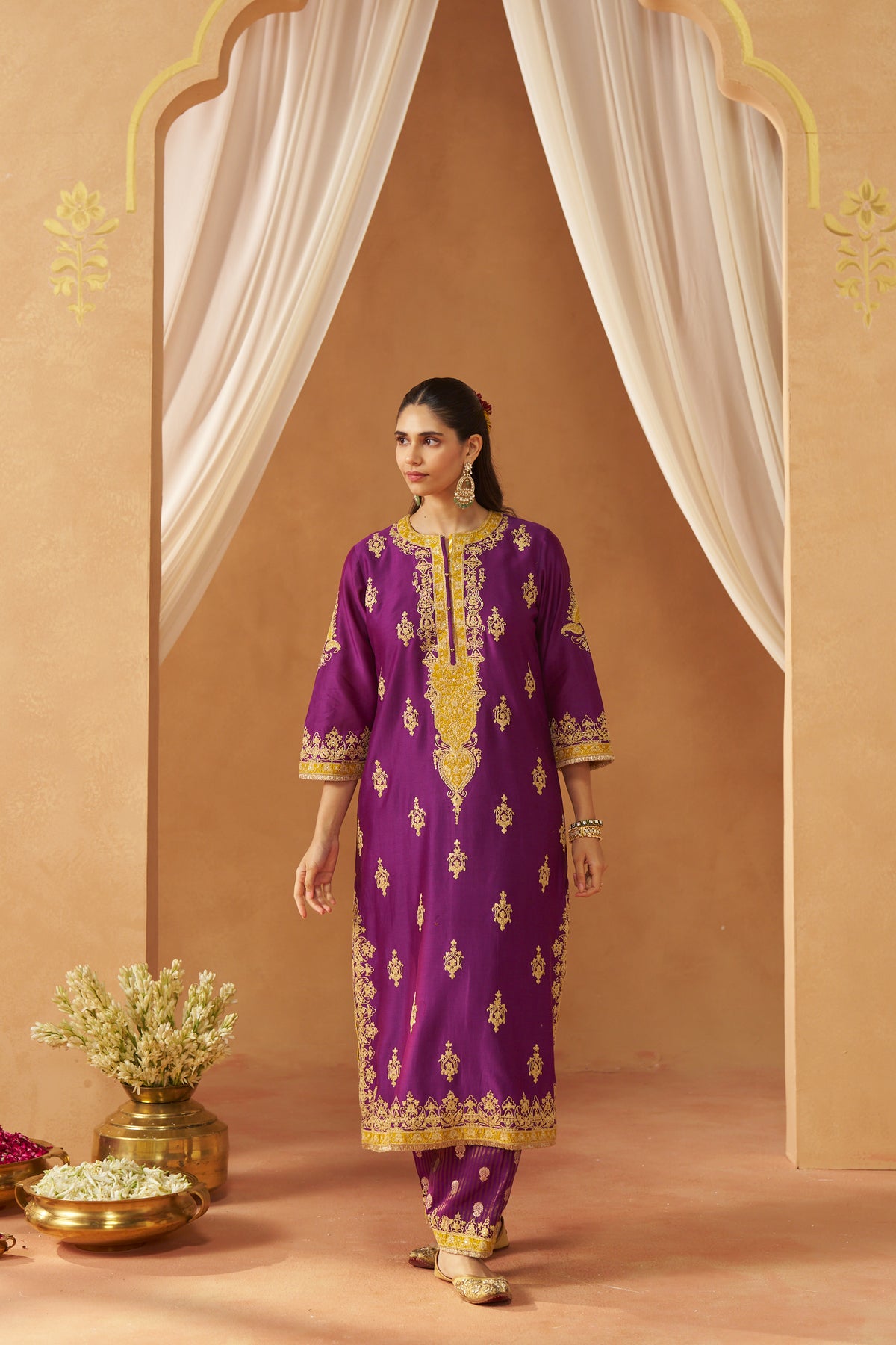 Mubina - Deep Purple Long A-Line Kurta with Salwar & Dupatta