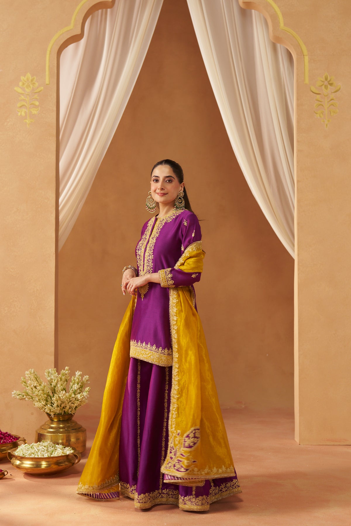 Fadiya - Deep Purple Kurta with Sharara & Heavy Dupatta