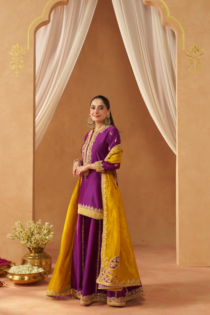 Fadiya - Deep Purple Kurta with Sharara & Heavy Dupatta