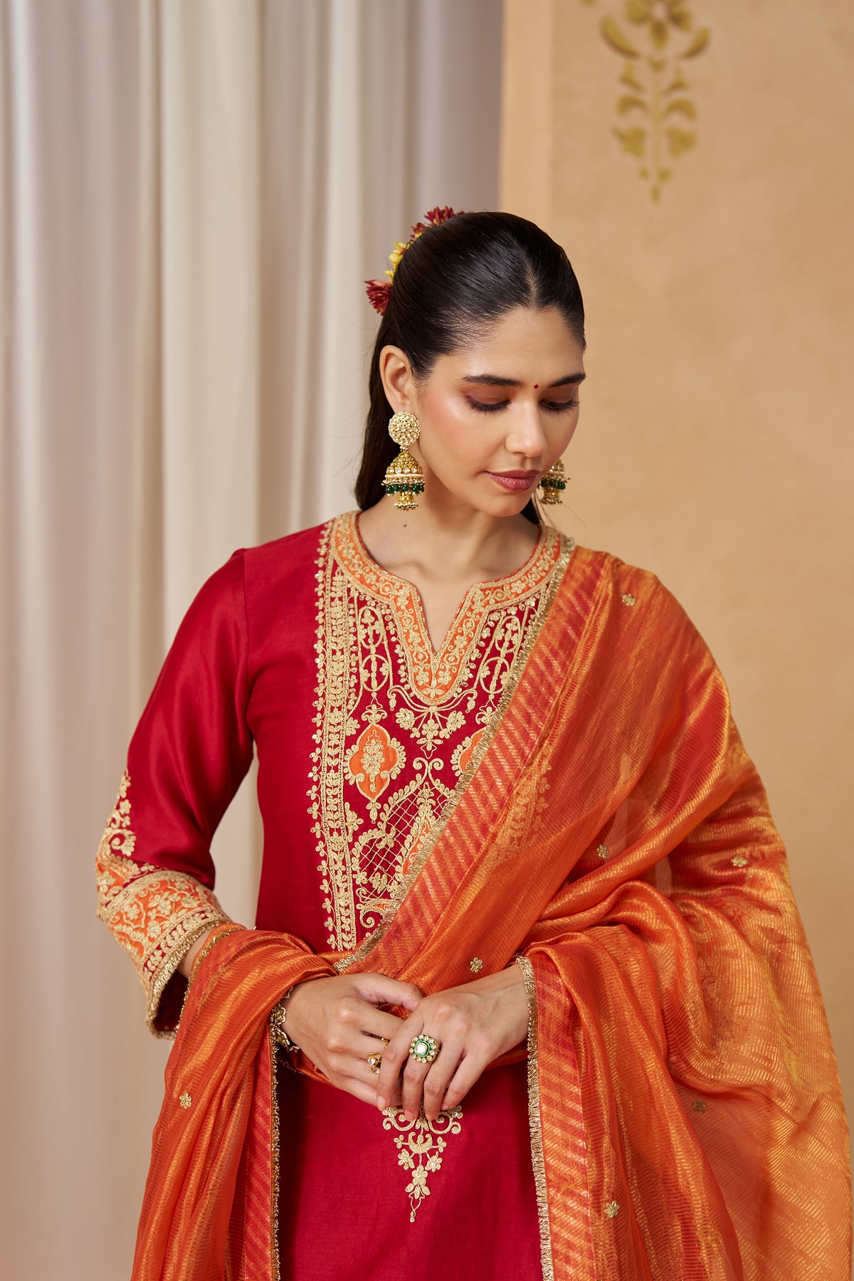 Adeela - Deep Red Kurta with Salwar & Dupatta