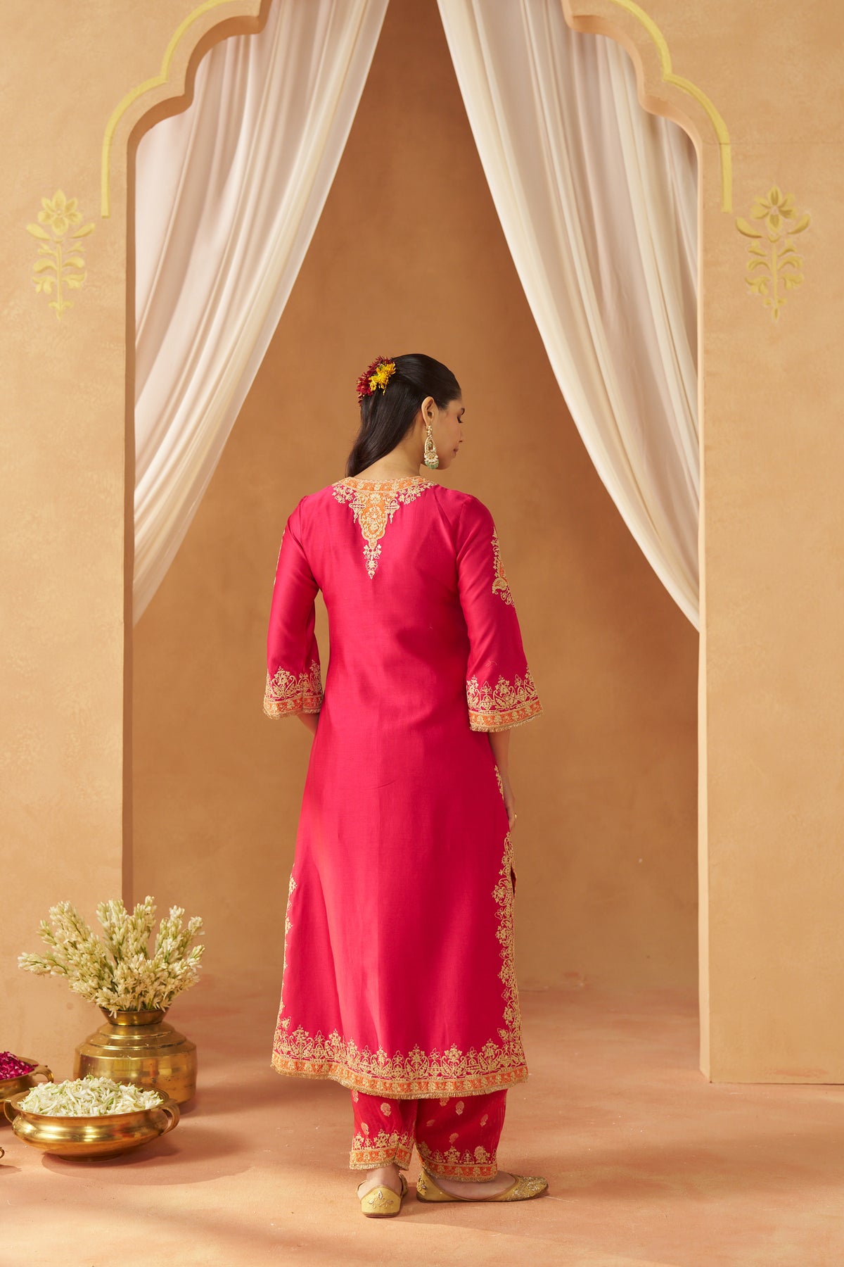 Mubina - Hot Pink Long A-Line Kurta with Salwar & Dupatta