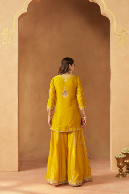 Fadiya - Mustard Kurta with Sharara & Heavy Dupatta