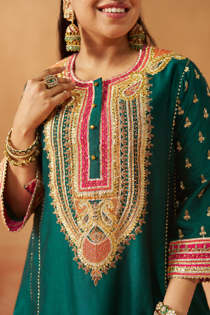 Riva - Emerald Green Short Kalidaar Chauga with Salwar