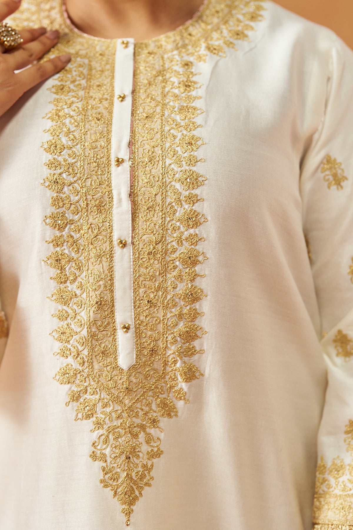 Zeenal - Daisy Ivory Short A-Line Kaftan with Salwar & Dupatta