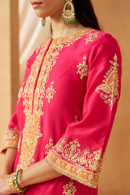 Mubina - Hot Pink Long A-Line Kurta with Salwar & Dupatta