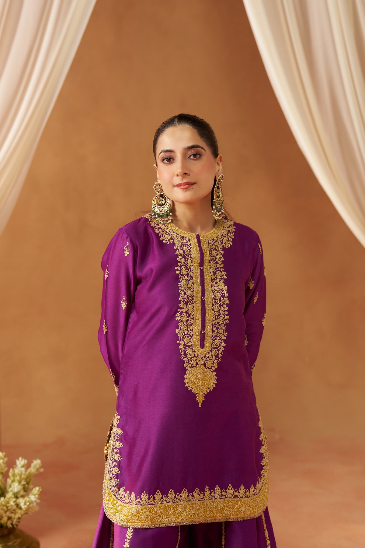 Fadiya - Deep Purple Kurta with Sharara & Heavy Dupatta