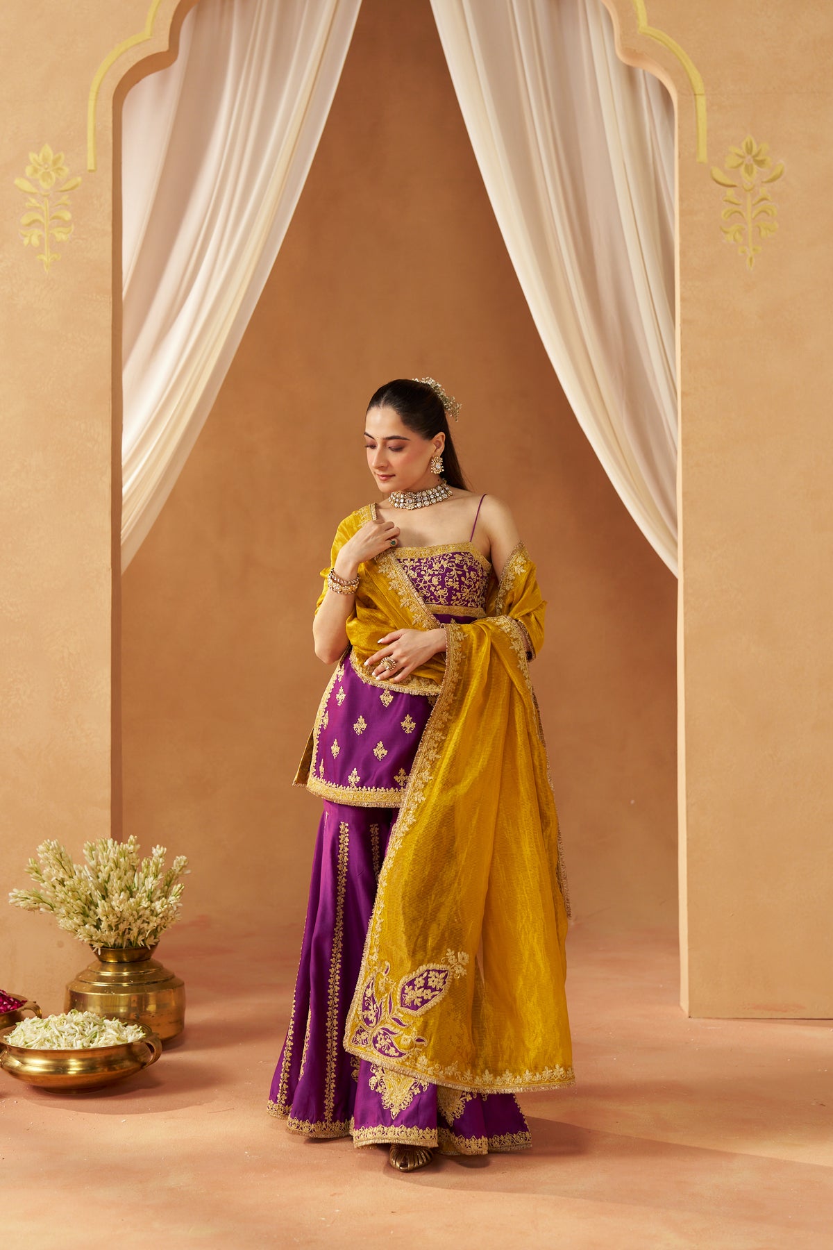 Najma - Deep Purple Kurta with Garara & Heavy Dupatta