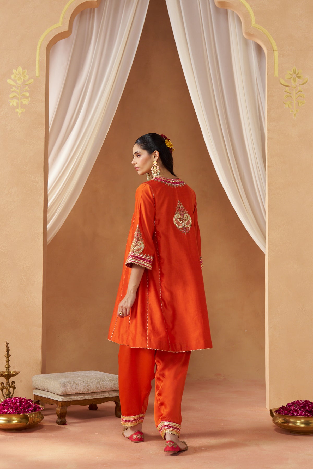 Daneen - Burnt Orange Short Kalidaar Chauga with Salwar & Dupatta