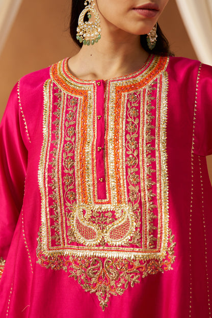 Daneen - Hot Pink Short Kalidaar Chauga with Salwar & Dupatta