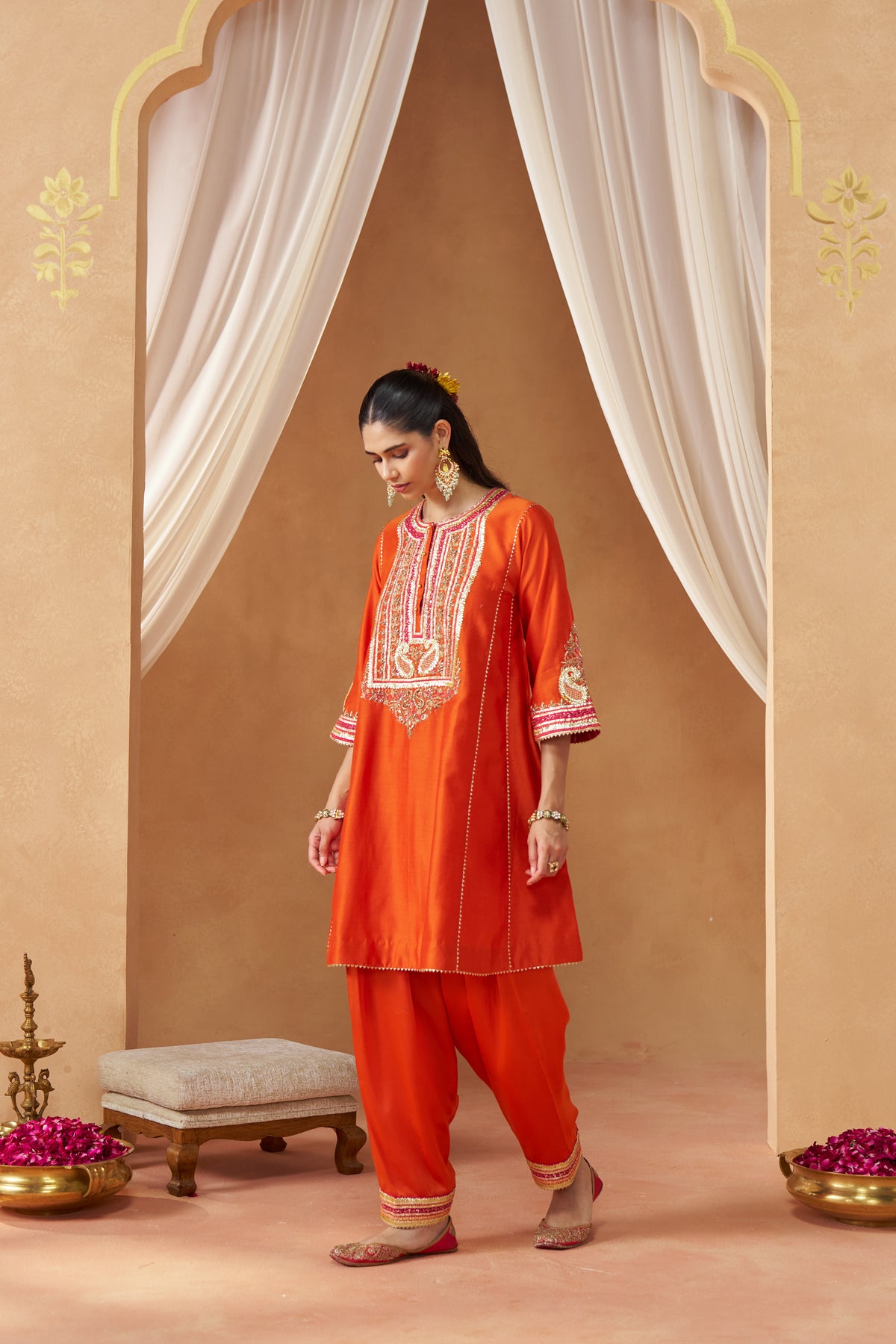 Daneen - Burnt Orange Short Kalidaar Chauga with Salwar