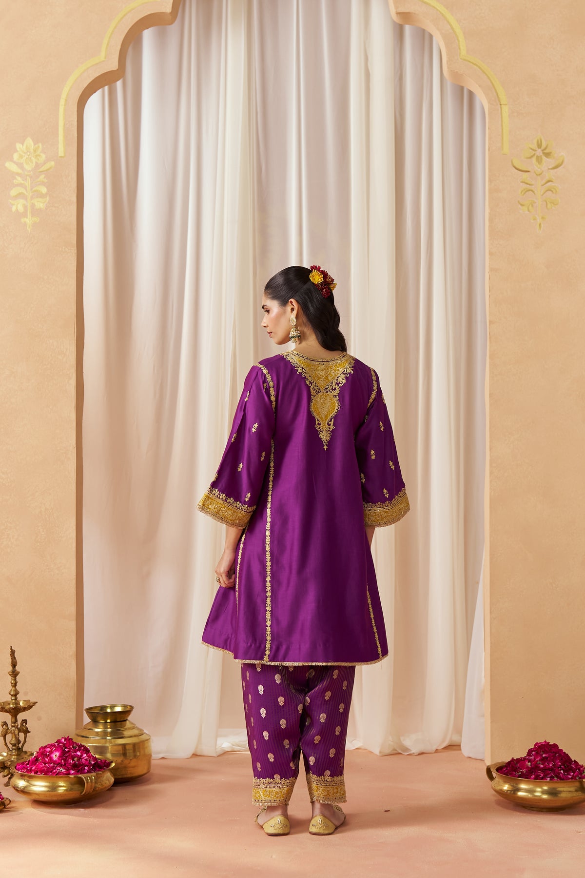 Maahgul - Deep Purple Short Kalidaar Chauga with Salwar & Light Dupatta