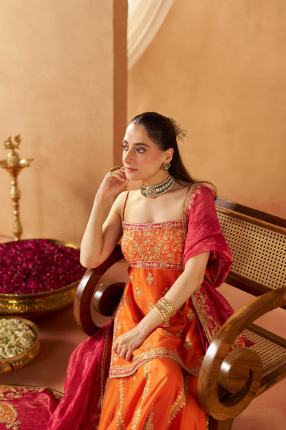 Najma - Burnt Orange Kurta with Garara & Heavy Dupatta