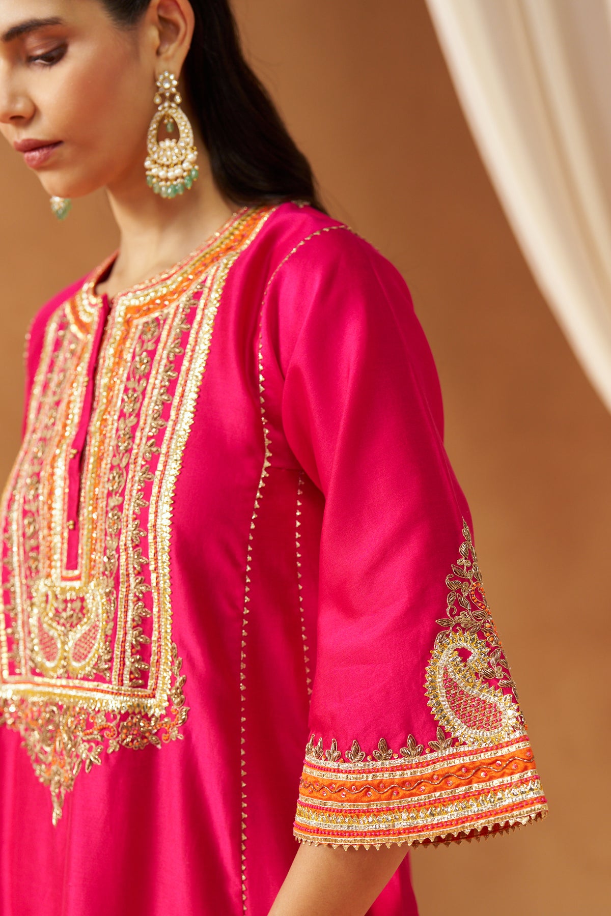 Daneen - Hot Pink Short Kalidaar Chauga with Salwar & Dupatta