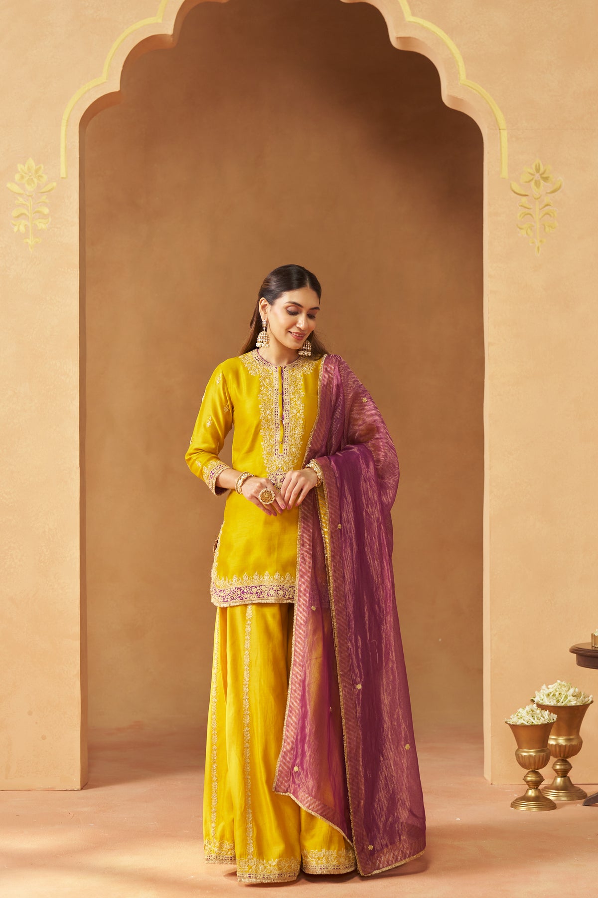 Fadiya - Mustard Kurta with Sharara & Heavy Dupatta
