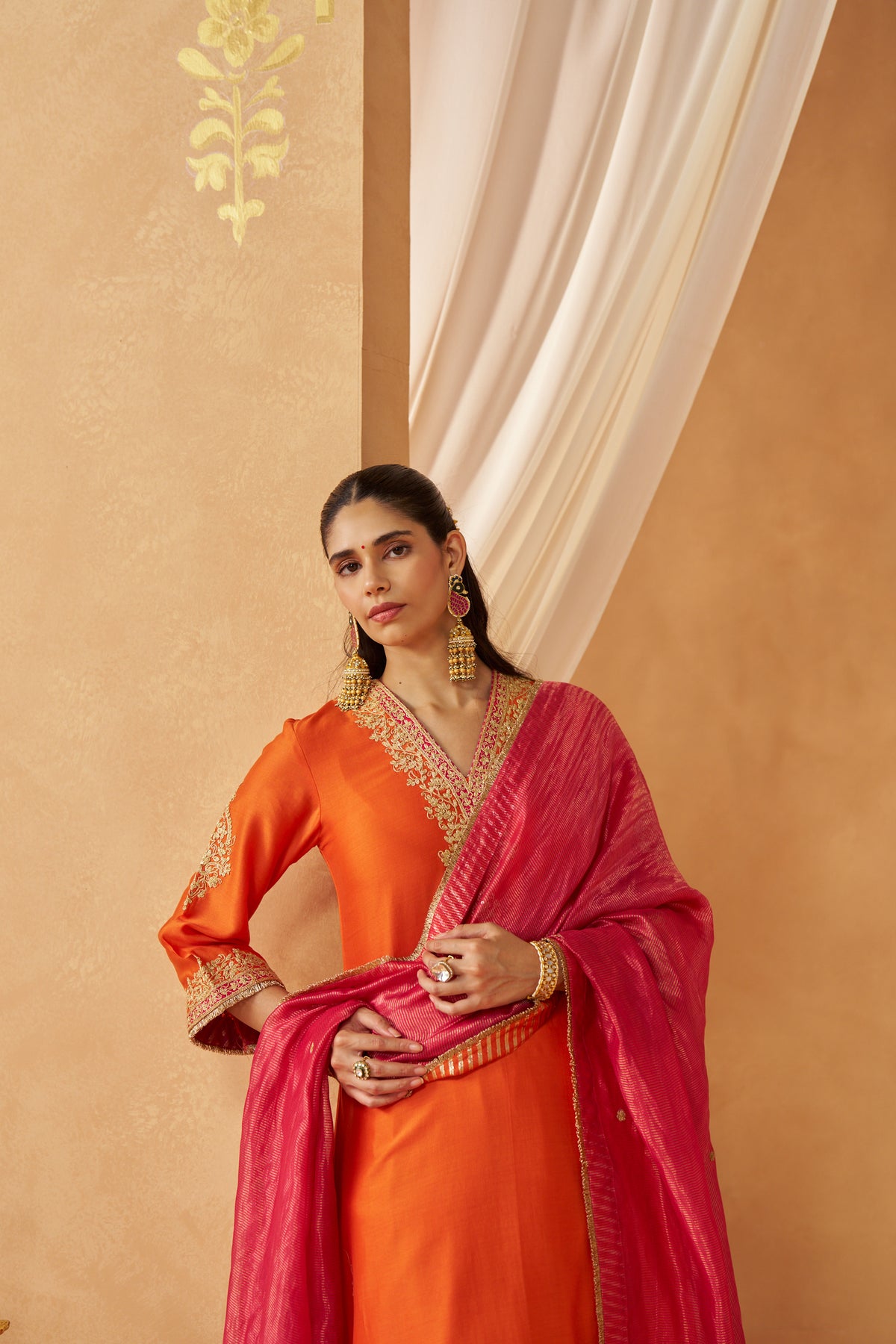 Liana - Burnt Orange Long Chauga with Salwar & Dupatta