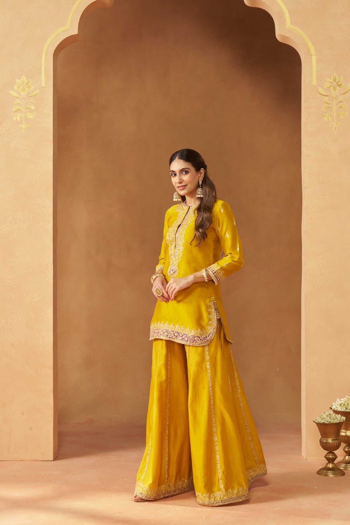 Fadiya - Mustard Kurta with Sharara & Heavy Dupatta