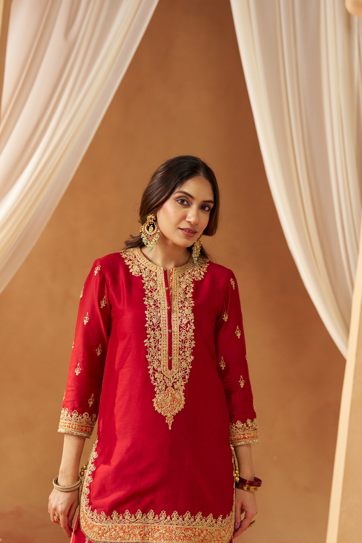 Fadiya - Deep Red Kurta with Sharara & Heavy Dupatta