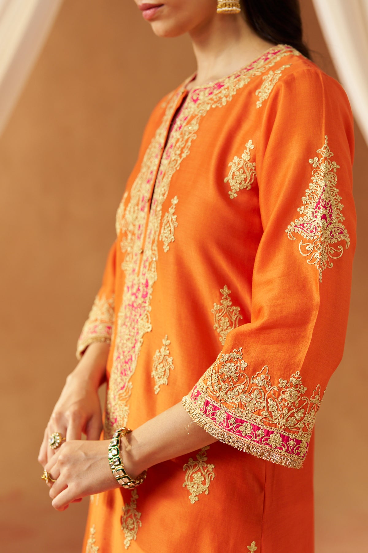 Mubina - Burnt Orange Long A-Line Kurta with Salwar & Dupatta