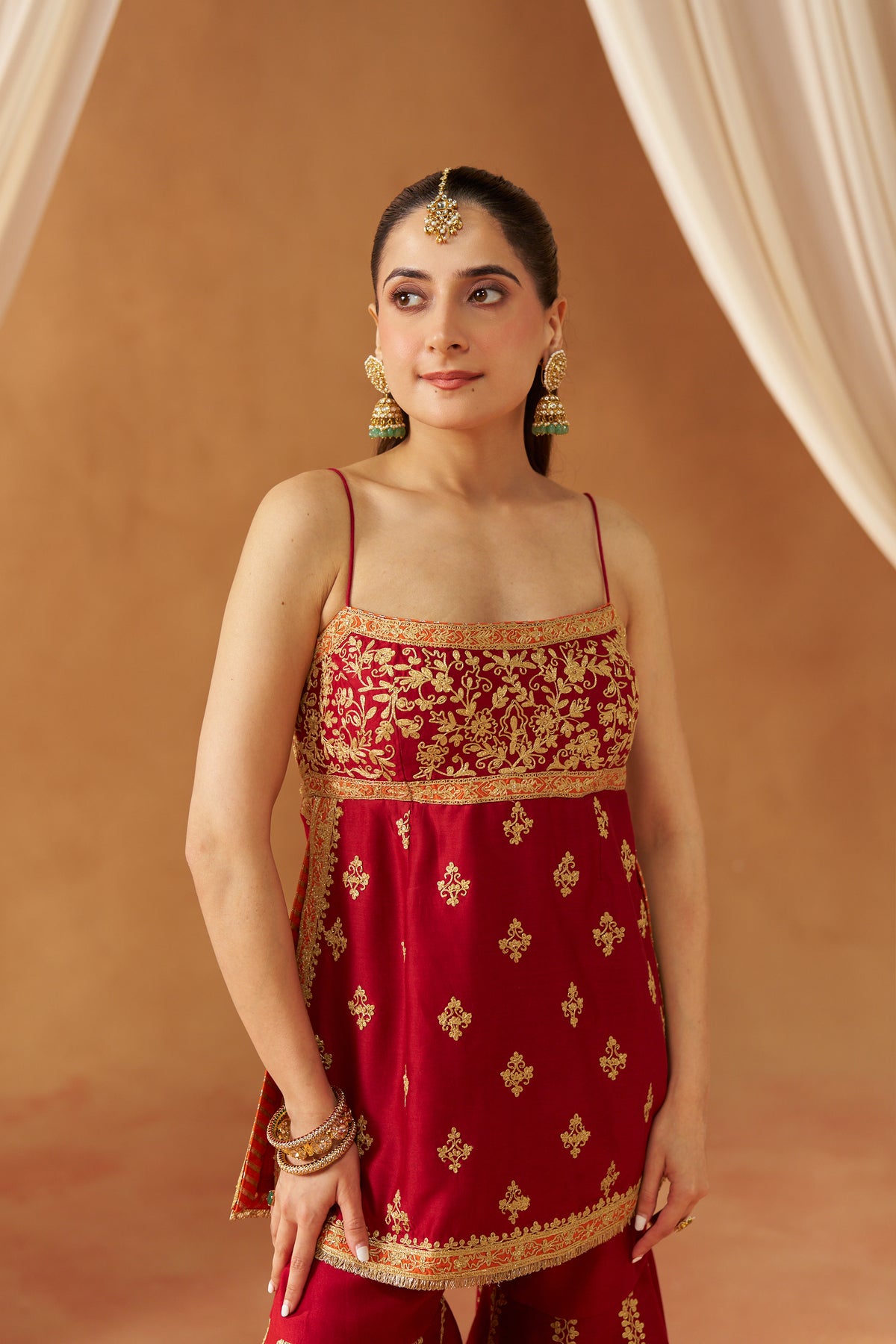Najma - Deep Red Kurta with Garara & Heavy Dupatta