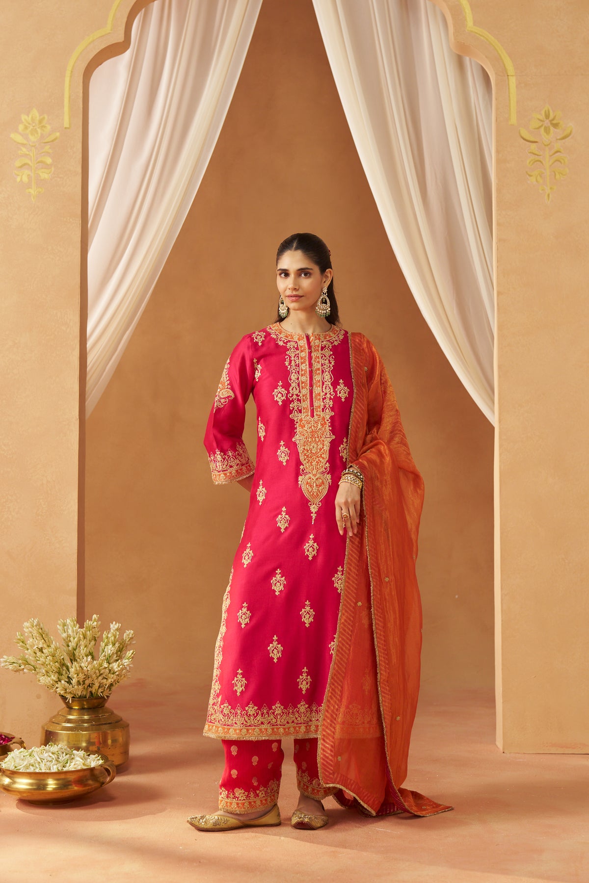 Mubina - Hot Pink Long A-Line Kurta with Salwar & Dupatta