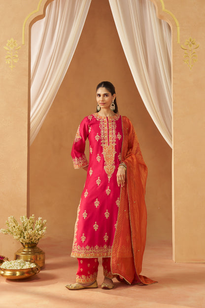 Mubina - Hot Pink Long A-Line Kurta with Salwar & Dupatta