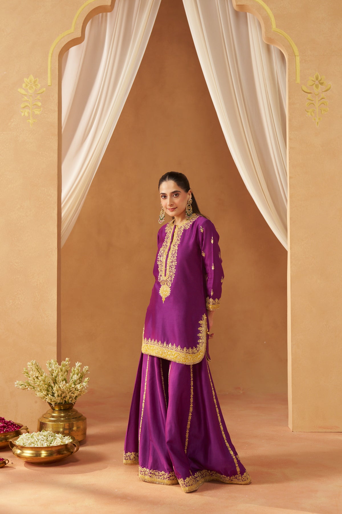 Fadiya - Deep Purple Kurta with Sharara & Heavy Dupatta