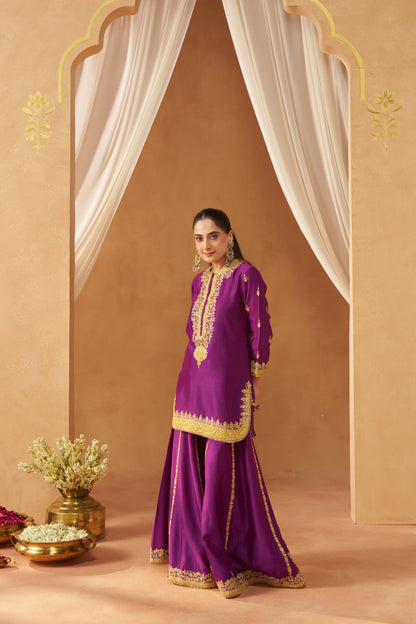 Fadiya - Deep Purple Kurta with Sharara & Heavy Dupatta
