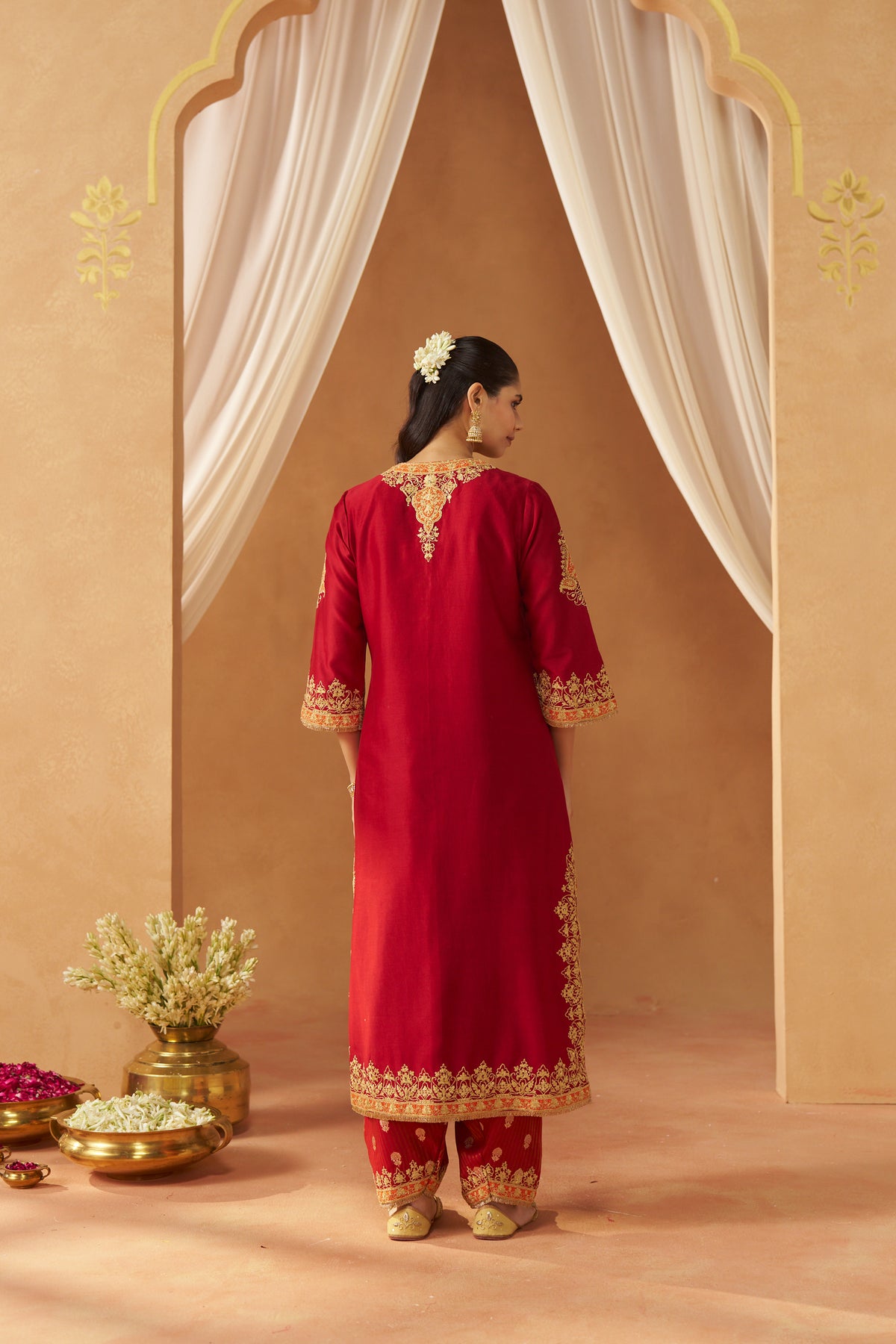 Mubina - Deep Red Long A-Line Kurta with Salwar & Dupatta