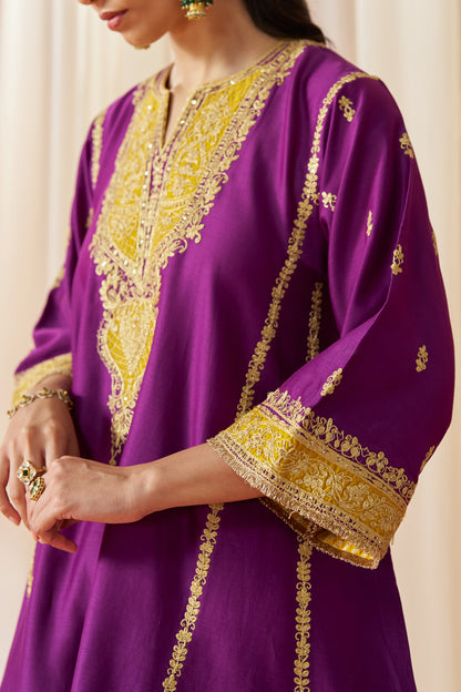 Maahgul - Deep Purple Short Kalidaar Chauga with Salwar & Light Dupatta
