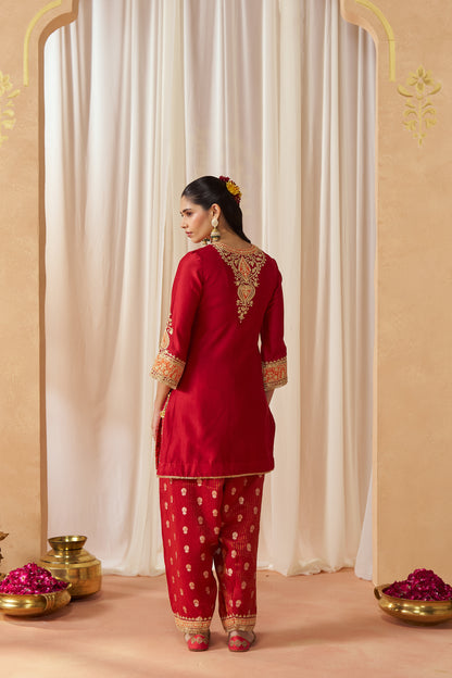 Adeela - Deep Red Kurta with Salwar & Dupatta