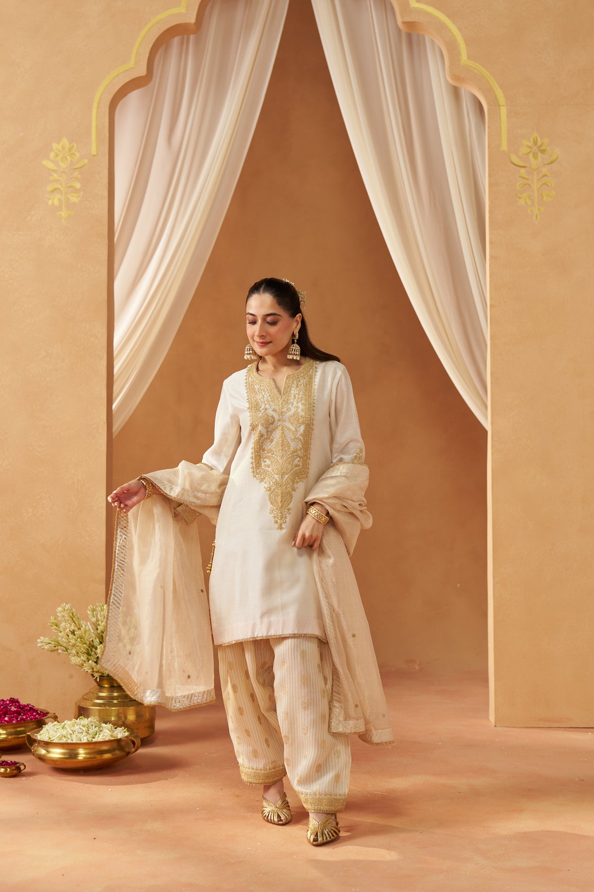 Adeela - Daisy Ivory Kurta with Salwar & Dupatta