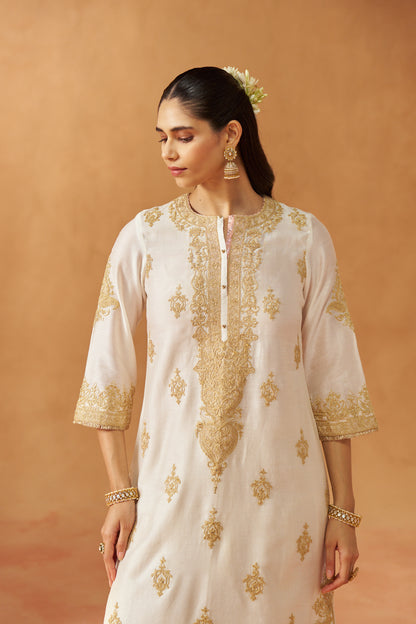 Mubina - Daisy Ivory Long A-Line Kurta with Salwar & Dupatta