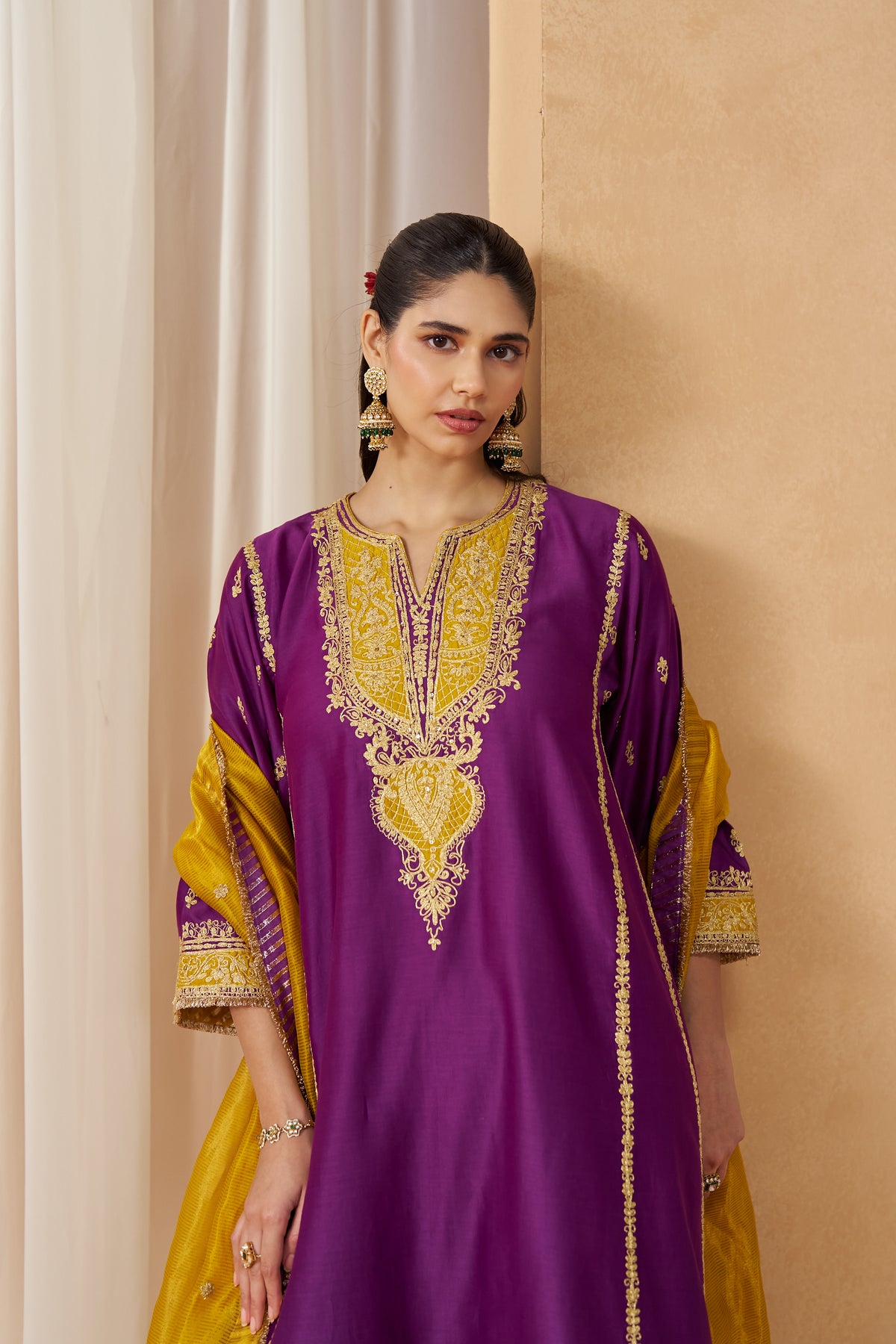 Maahgul - Deep Purple Short Kalidaar Chauga with Salwar & Light Dupatta