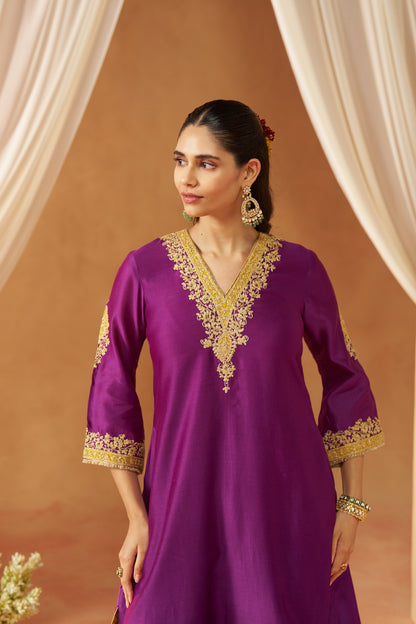 Liana - Deep Purple Long Chauga with Salwar & Dupatta