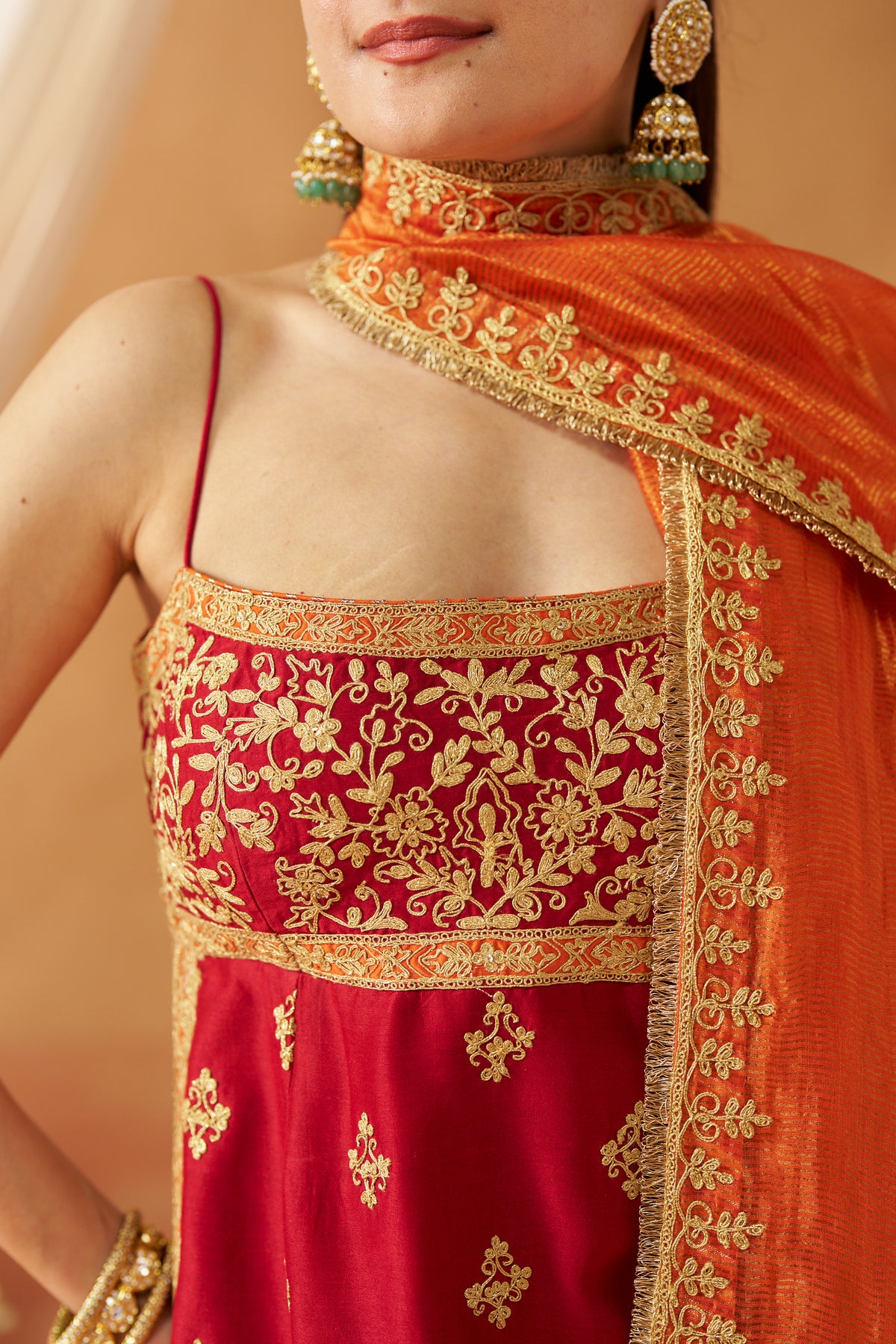 Najma - Deep Red Kurta with Garara & Heavy Dupatta