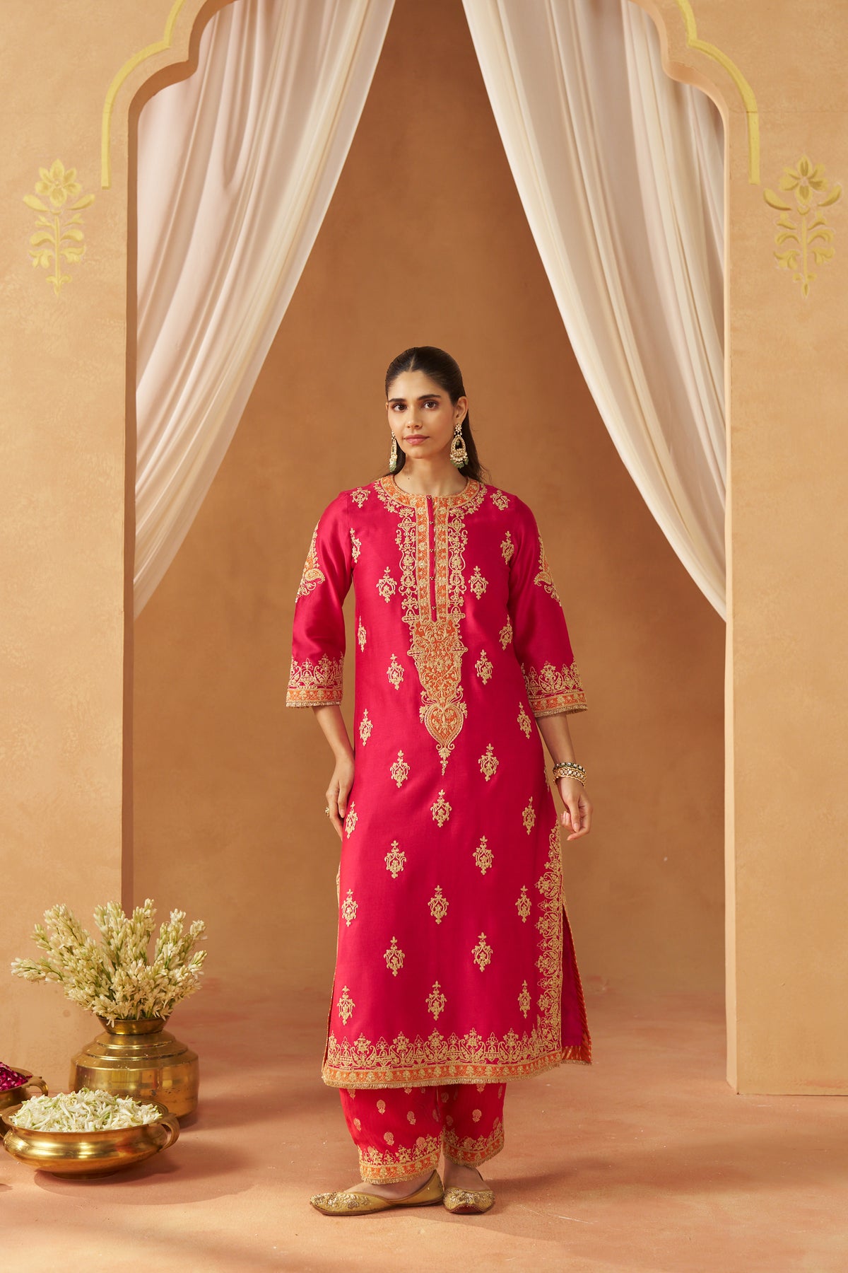Mubina - Hot Pink Long A-Line Kurta with Salwar & Dupatta
