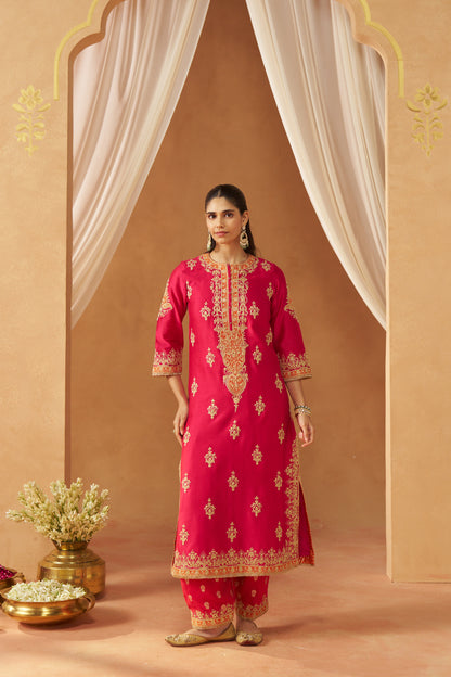 Mubina - Hot Pink Long A-Line Kurta with Salwar & Dupatta