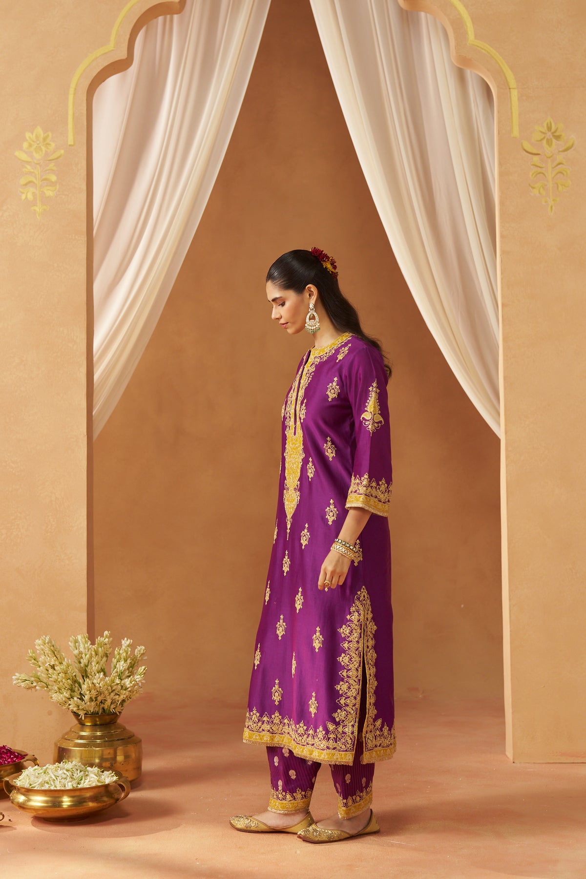 Mubina - Deep Purple Long A-Line Kurta with Salwar & Dupatta