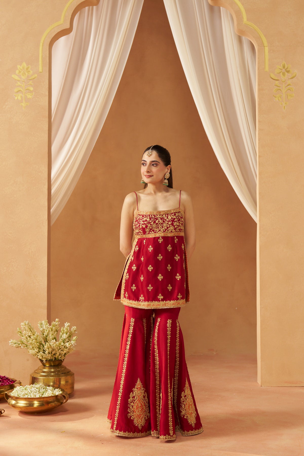 Najma - Deep Red Kurta with Garara & Heavy Dupatta