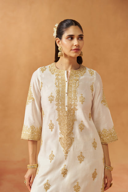 Mubina - Daisy Ivory Long A-Line Kurta with Salwar & Dupatta