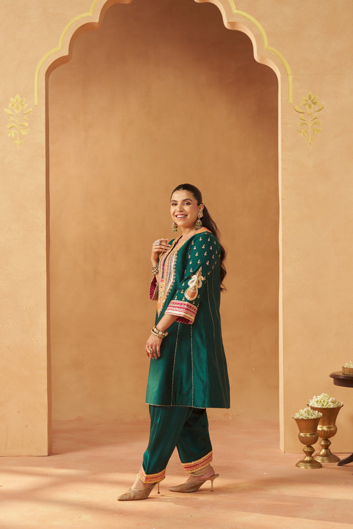 Riva - Emerald Green Short Kalidaar Chauga with Salwar